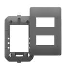 Placa Com Suporte 4x2 Para 2 Modulo Habitat Onix Fame Chumbo Placa Com Suporte 4x2 Para 2 Modulo Habitat Onix Fame Chumbo