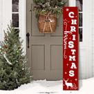Placa de boas-vindas de madeira de Natal WUAHON Reindeer Snowflake