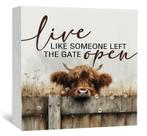 Placa de caixa de madeira Nitelat Highland Cow Farmhouse Decor 13x13cm