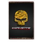 Placa de estanho metálico para decoração de parede Corvette Racing Skull 20x30cm