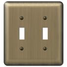 Placa de interruptores Amerelle 154TT Devon de acero con acabado en latón cepillado para 2 interruptores