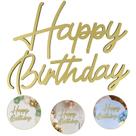 Placa de madeira MASTRON Happy Birthday Rustic Gold 35x18cm