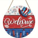 Placa de madeira Patriotic Welcome 4 de julho Decoração de porta