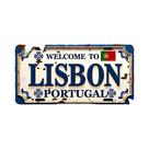 Placa De Metal De Boas-Vindas Lisboa Portugal Com Design Floral E Bandeira Portuguesa Para Decoração
