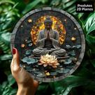 Placa De Metal Redonda Vintage Zen Buda Em Alumínio, Arte De Parede Iluminada Com Buda E Lótus Para