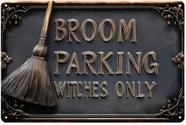 Placa De Metal Vintage Para Estacionamento Com Tema Vassoura De Bruxa De Halloween, Decoração Placa De Metal Vintage Para Estacionamento Com Tema Vassoura De Bruxa De Halloween, Decoração