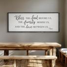 Placa de parede Bless The Food Before Us Vintage 40x15cm preta
