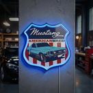 Placa de parede decorativa americana Mustang com luz LED Placa de parede decorativa americana Mustang com luz LED