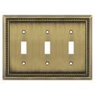 Placa de parede Henne Bery Sunken Pearls Triple Toggle Antique Brass Placa de parede Henne Bery Sunken Pearls Triple Toggle Antique Brass