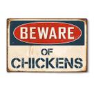 Placa de parede Iron Tin Beware of Chickens Vintage 20x30cm