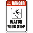Placa de parede vintage Watch Your Step Danger Warning 30x30cm