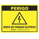 Placa de Poliestireno Auto-Adesiva 15x20cm Perigo Risco de Choque Elétrico - 220 BY - SINALIZE
