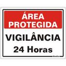 Placa de Poliestireno Auto-Adesiva 20x15cm Área Protegida Vigilância 24 Horas - 220 BN - SINALIZE