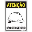 Placa de Poliestireno Autoadesiva 20x30cm Atenção Uso Obrigatorio de Capacete 250 Av Sinalize P