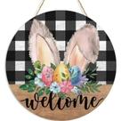 Placa de porta de madeira de boas-vindas para a Páscoa, decoração redonda