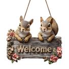 Placa de porta de madeira Squirrel Welcome, decoração rústica suspensa