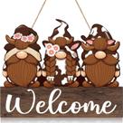 Placa de porta de madeira Welcome Gnome Farmhouse Hanging Decor