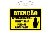 Placa de Sinalização Atenção Entrada Permitida Kit 5 Un. 14X20cm Mdf Adesivado