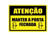 Placa de Sinalização Atenção Porta Fechada 14x20cm Mdf Adesivado