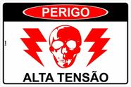 Placa de Sinalização - Força: Perigo de Alta Tensão Elétrica - Risco de Choque Mortal em PS (Poliestireno)