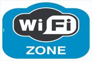 Placa de Sinalização - Wi-Fi Zone - Wireless Hotspot - Internet - Azul em PS (Poliestireno)