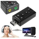 Placa De Som Externa USB 7.1 Profissional Gamer Adaptador P2 Áudio Fone Microfone Notebook PC Top
