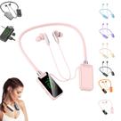 Placa de som sem fio, fones de ouvido de transmissão ao vivo, placa de som sem fio, fones de ouvido para transmissão ao vivo e edição de áudio, fones de ouvido Bluetooth sem fio à prova d'água com faixa de pescoço e tela (rosa)