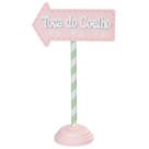 Placa decorativa de Páscoa Toca do Coelho rosa com verde 17,5x30,5x8,8