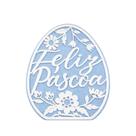 Placa Decorativa Feliz Páscoa Azul e Branco 20cm em MDF