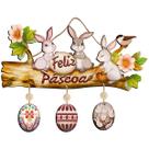 Placa Decorativa Feliz Páscoa Coelhos Na Árvore 31,5x21cm