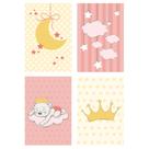 Placa Decorativa Infantil Ursinha Princesa Kit 4un 20x30cm