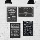 Placa Decorativa MDF Frases Giz Retrô Kit 4un 30x40cm