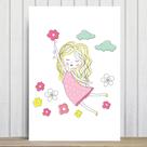 Placa Decorativa MDF Infantil Menina e Flores 30x40cm