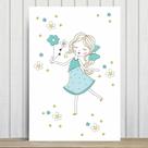 Placa Decorativa MDF Infantil Menina e Flores Verdes 30x40cm