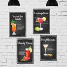 Placa Decorativa MDF Receitas Drinks com Vodka - Kit 4un 20x30cm