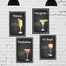 Placa Decorativa MDF Receitas Drinks Taças Kit 4un 30x40cm