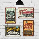 Placa Decorativa MDF Vintage Carros Clássicos Kit 4un 30x40cm Placa Decorativa MDF Vintage Carros Clássicos Kit 4un 30x40cm