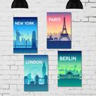 Placa Decorativa para Sala Cidades Kit 4un MDF 20x30cm