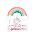 Placa Decorativa Quarto Menina Infantil Unicórnio Arco Íris Princesa