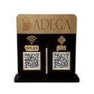 Placa Display Logo e 2 Qr Code Pix e Wifi em Acrílico Dourado e Preto
