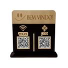 Placa Display Logo e 2 Qr Code Pix e Wifi em Acrílico Dourado e Preto