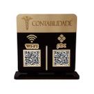 Placa Display Logo e 2 Qr Code Pix e Wifi em Acrílico Dourado e Preto