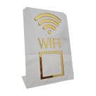 Placa Display Wifi Acrílico Transparente Qr Code Espelhado Dourado