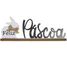 Placa Enfeite Letreiro De Feliz Páscoa Coelho MDF Aluminio