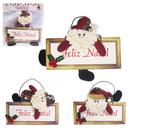 Placa Feliz Natal com Papai Noel Enfeite Decorativo de Pendurar 21X9CM