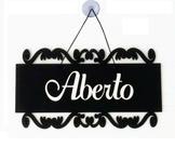 Placa MDF Aberto Fechado 25x19cm Preto e Branco Alto Relevo com Ventosa