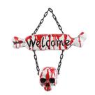 Placa p/ porta welcome sangrenta halloween com caveira 40cm