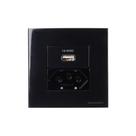 Placa Para Móveis 80x80 Com Tomada Usb-a 1a 5w E Tomada 2p+t 20a Margirius Sleek Preto Ebony