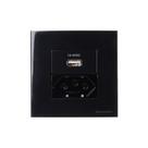 Placa para Móveis 80x80 com Tomada USB-A 1A 5W e Tomada 2P+T 20A MarGirius Sleek Preto Ebony