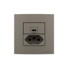 Placa para Móveis 80x80 com Tomada USB-C 2A 10W e Tomada 2P+T 20A MarGirius Sleek Argila